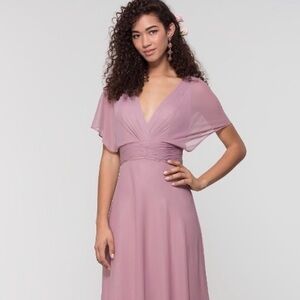 Flutter-Sleeve Long Kleinfeld Bridesmaid Dress in Blush Mauve NWT